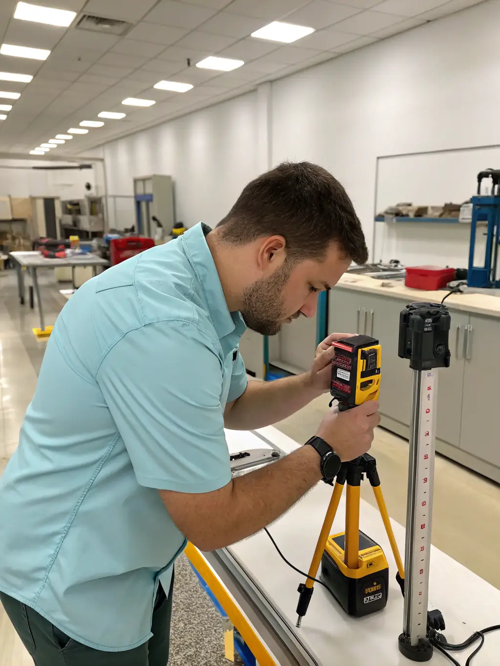 An image of a technician operating a terrestrial lidar scanner on a construction site, showcasing Apex Spatial's terrestrial lidar scanning services.